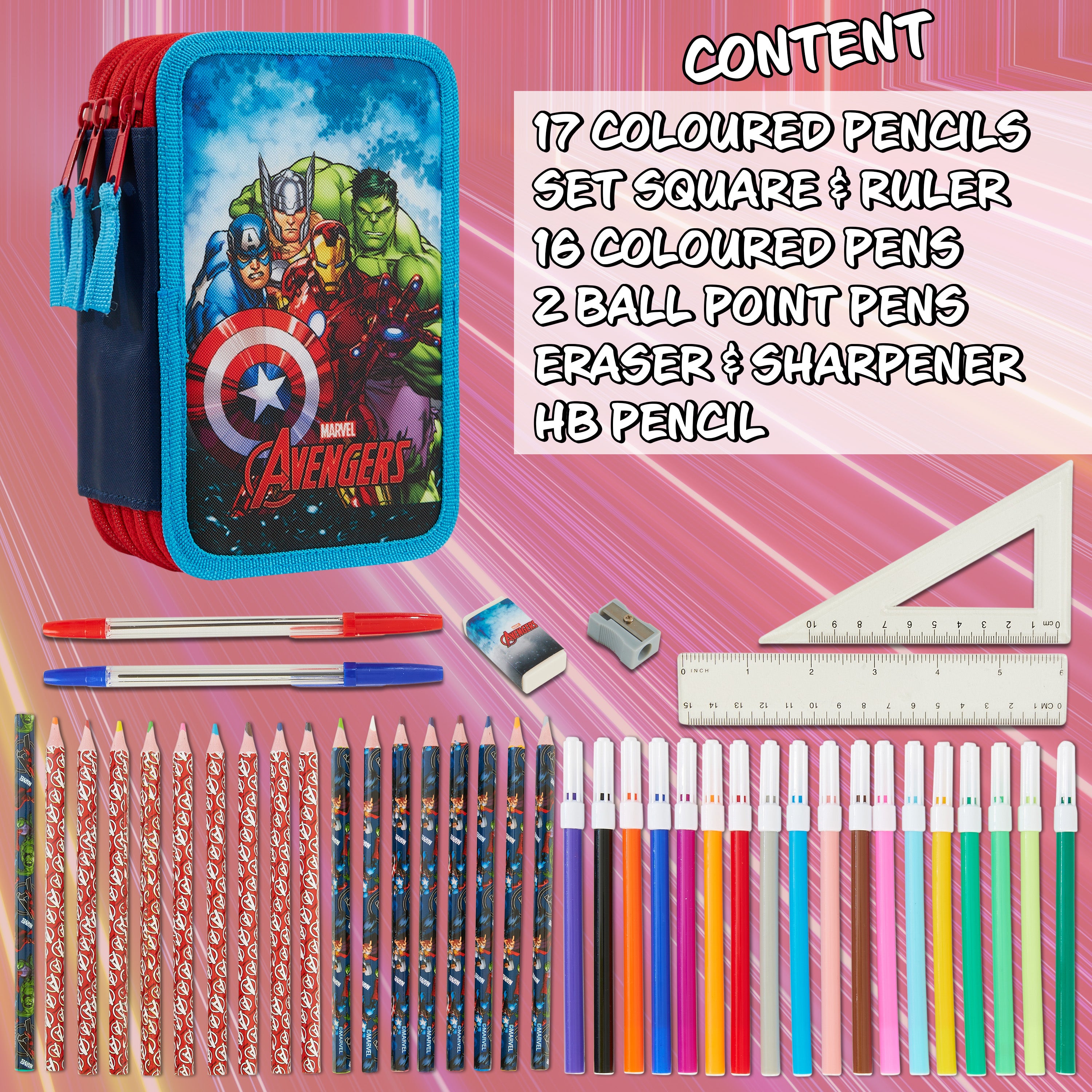 Marvel Pencil Case with Stationery Included, Marvel  Stationery Set - Get Trend