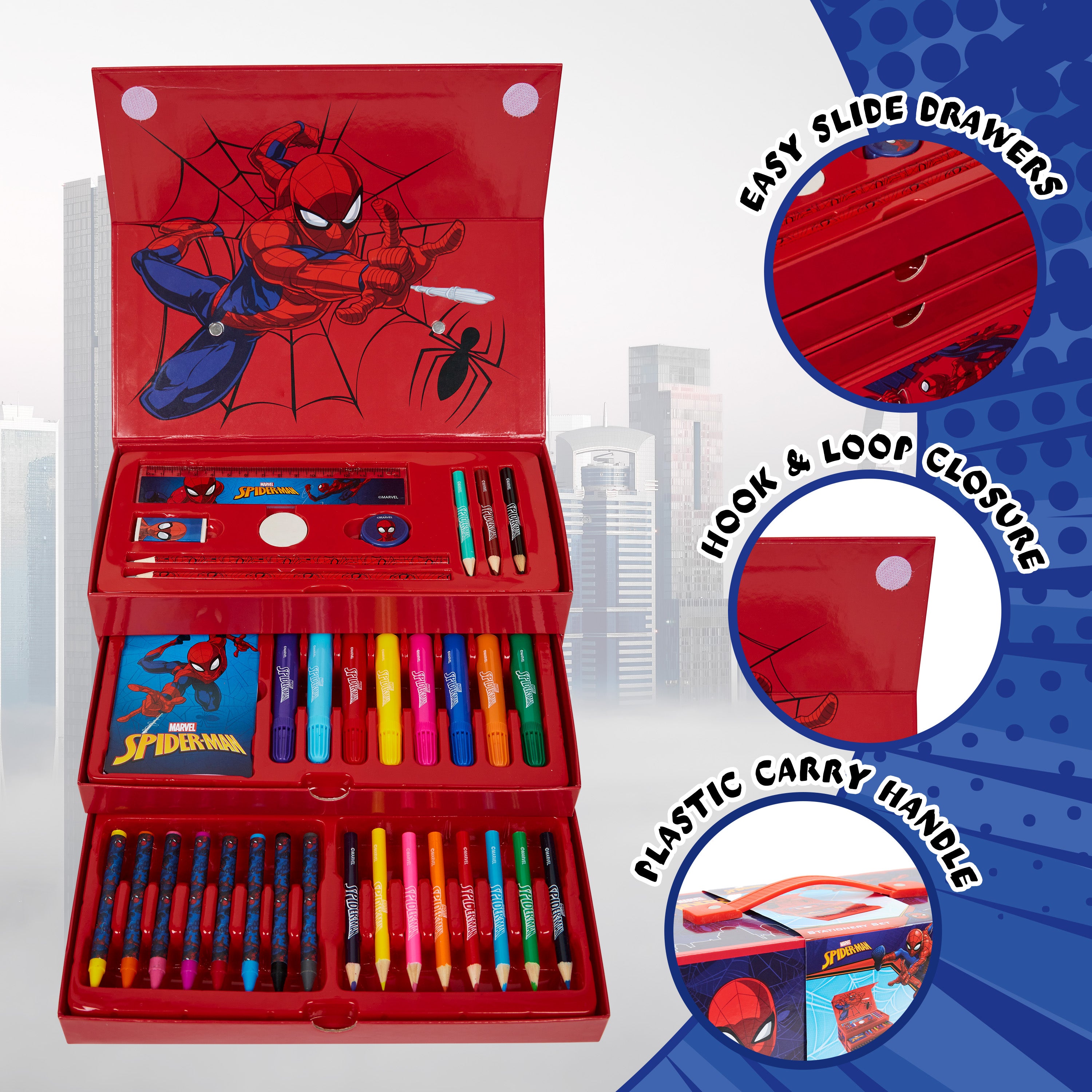 Marvel Spiderman Art Set for Kids Art Supplies Paints Colouring Pens Colouring Pencils Crayons Carry Case Arts and Crafts (Red) - Get Trend