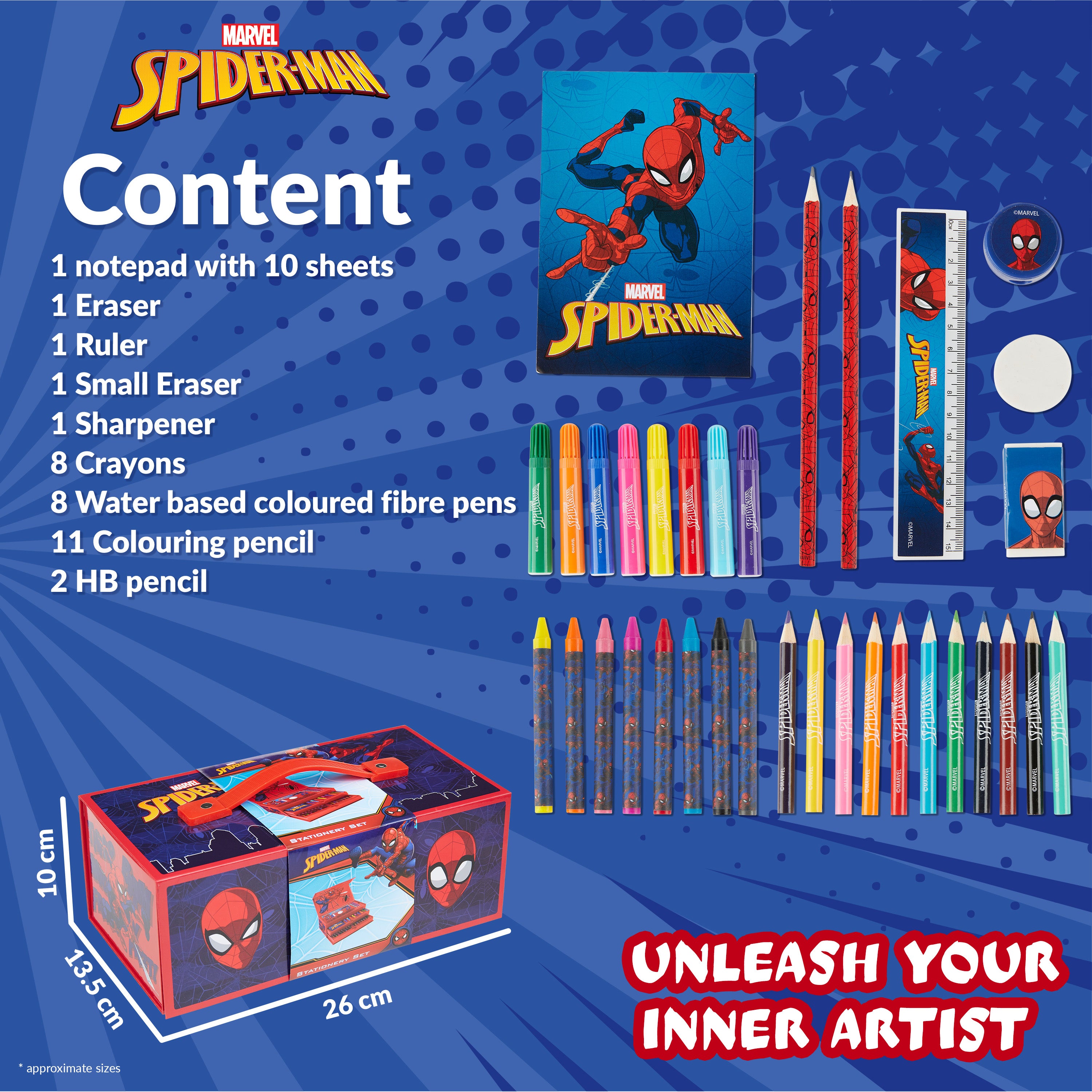 Marvel Spiderman Art Set for Kids Art Supplies Paints Colouring Pens Colouring Pencils Crayons Carry Case Arts and Crafts (Red) - Get Trend