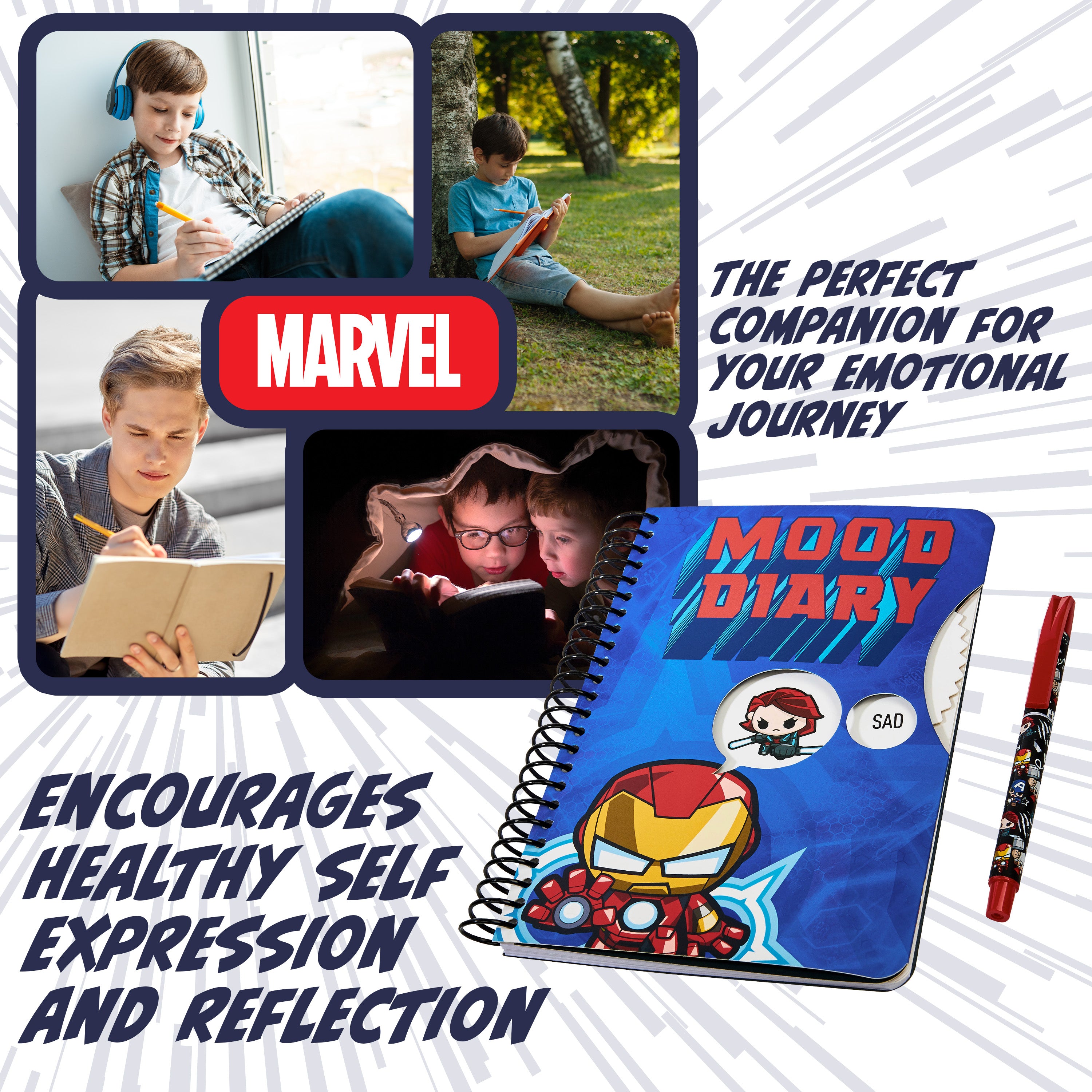 Marvel Kids Diary - Irron Man Mood Journal with Stickers and Pen - Get Trend