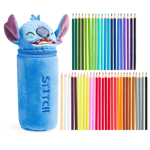 Disney Stitch Pencil Case with 48 Colouring Pencils Included - Blue