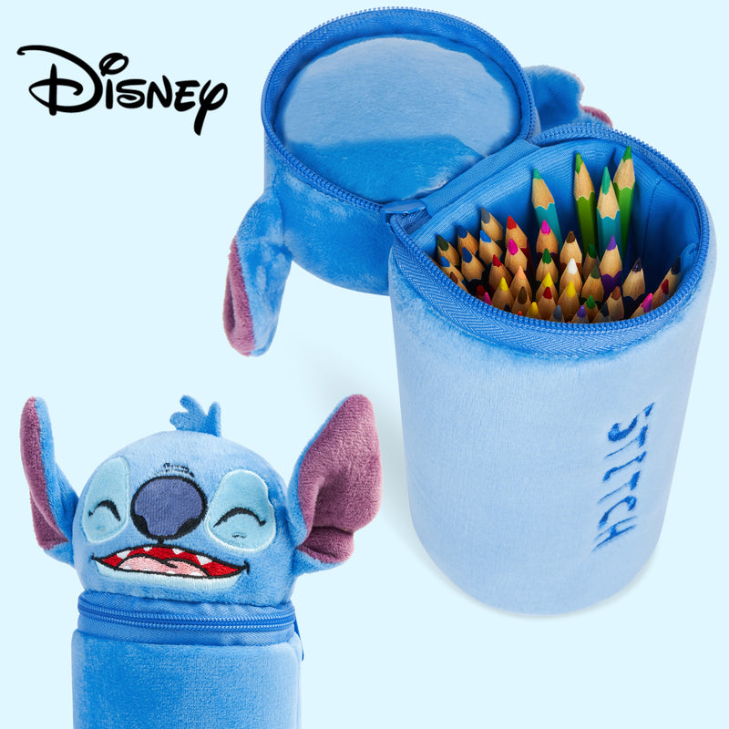 Disney Stitch Pencil Case with 48 Colouring Pencils Included - Blue - Get Trend