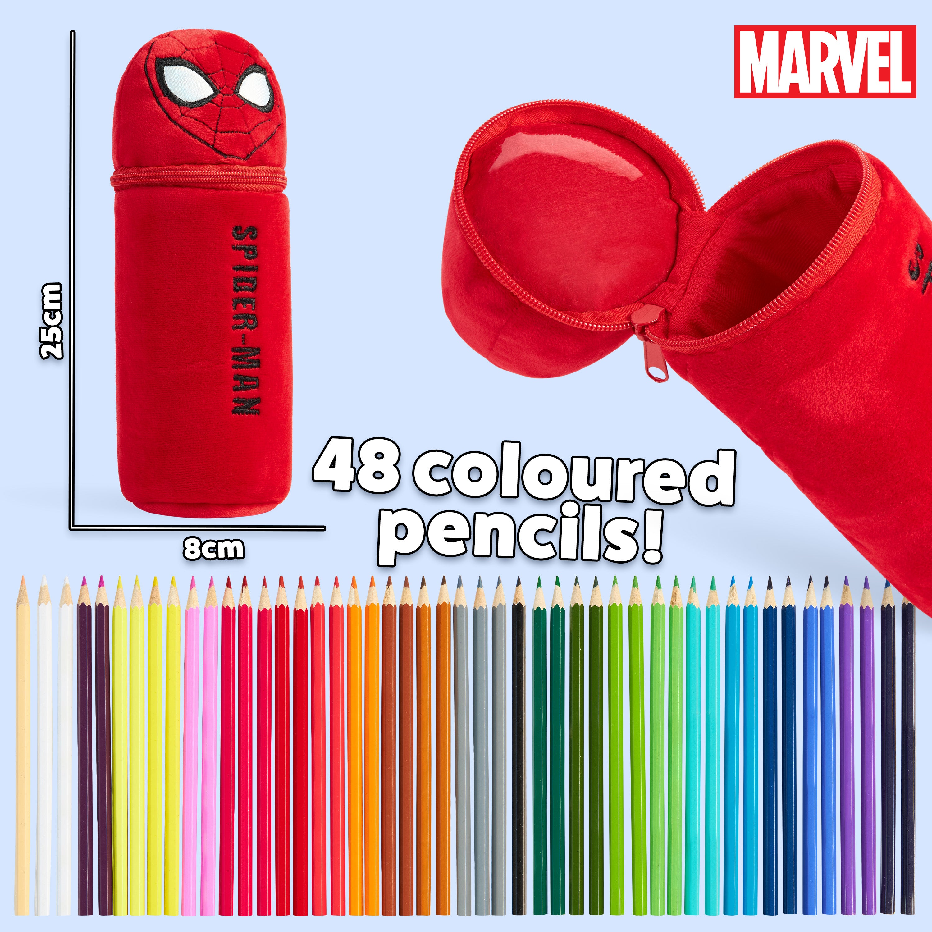 Marvel Pencil Case with 48 Colouring Pencils Included - Red Spiderman - Get Trend