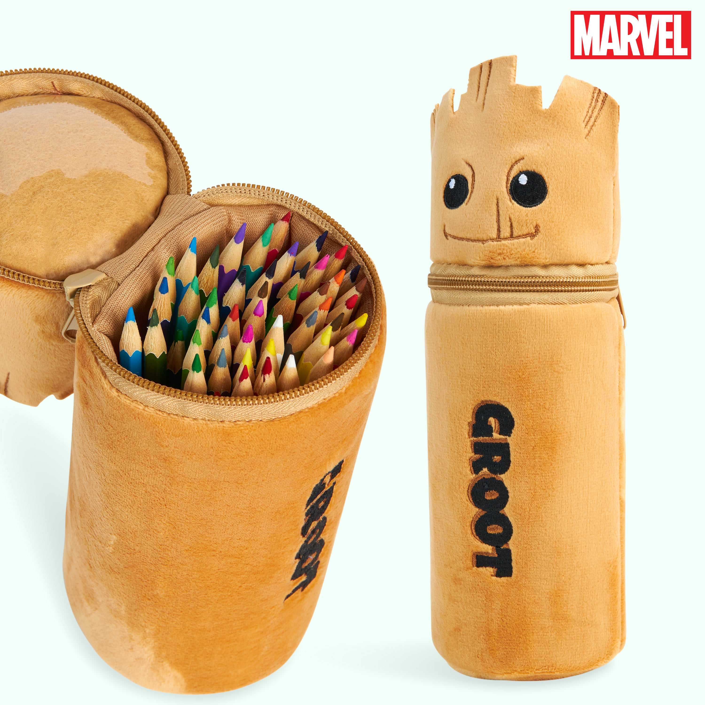 Marvel Pencil Case with 48 Colouring Pencils Included - Brown Groot - Get Trend