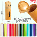 Marvel Pencil Case with 48 Colouring Pencils Included - Brown Groot - Get Trend