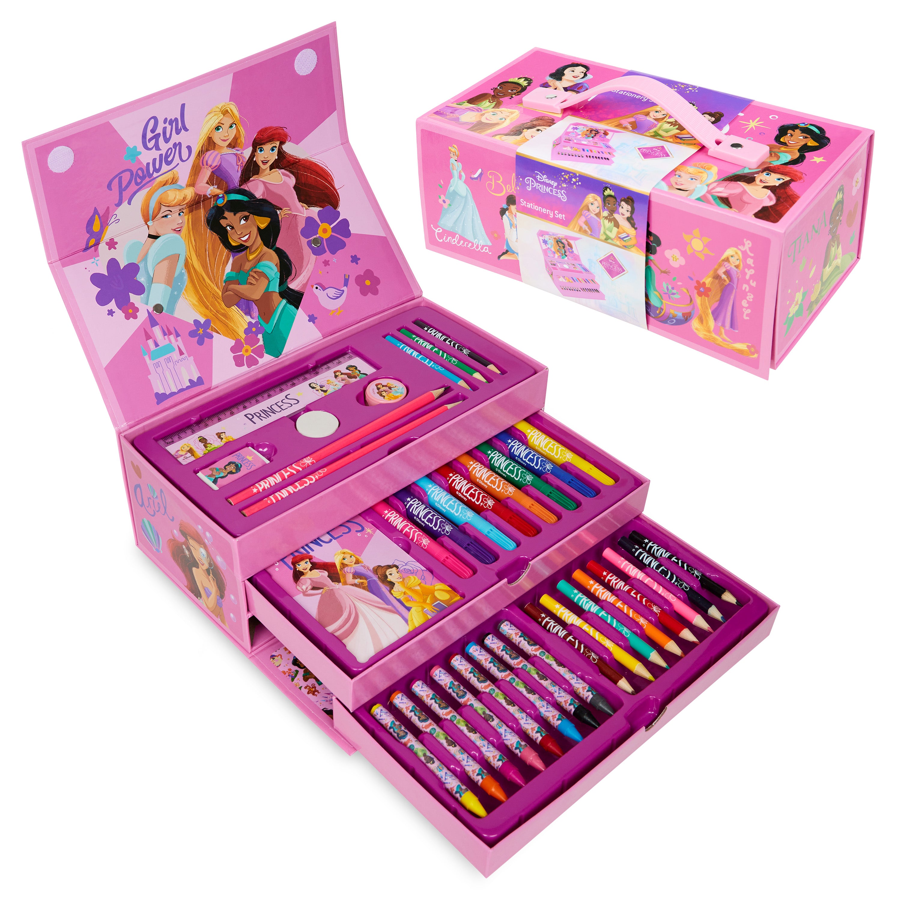 Disney Princess Kids Art Set, Colouring Pencils Pens Crayons Art Supplies in Art Box 30 Plus - Get Trend