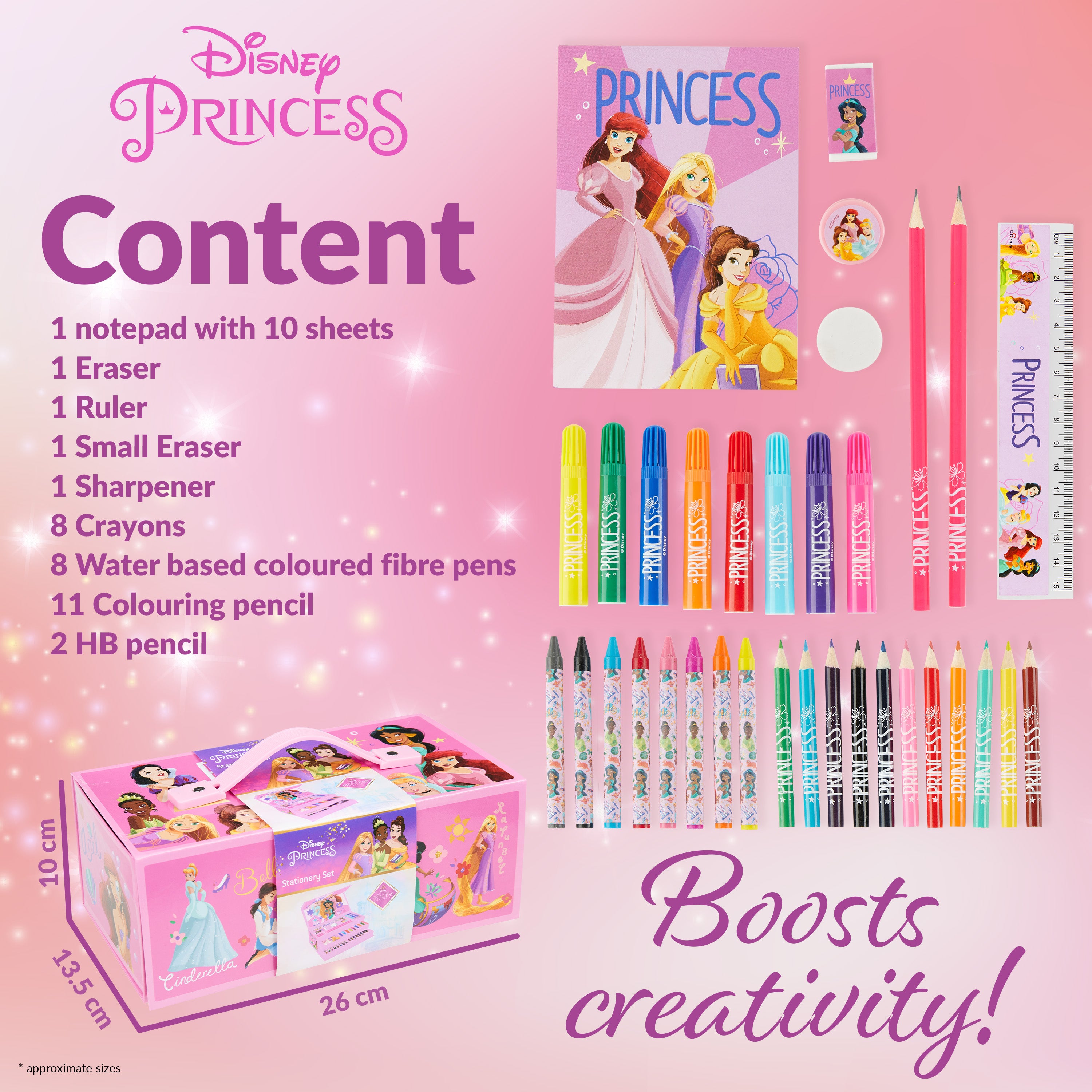 Disney Princess Kids Art Set, Colouring Pencils Pens Crayons Art Supplies in Art Box 30 Plus - Get Trend