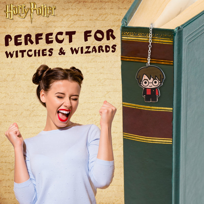 Harry Potter Metal Bookmark with Hanging Charm, School University Reading Gifts (Silver/Multi)