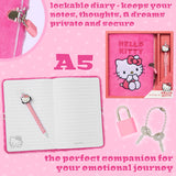 Hello Kitty A5 Lockable Diary and Pen, Stationery Set - Gifts for Her (Pink)