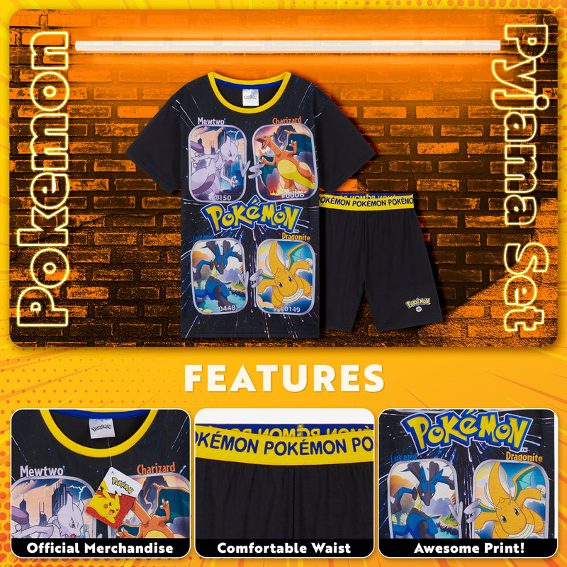 Pokemon Boys Short Pyjamas Set, Breathable Lounge Wear - Black/Yellow - Get Trend