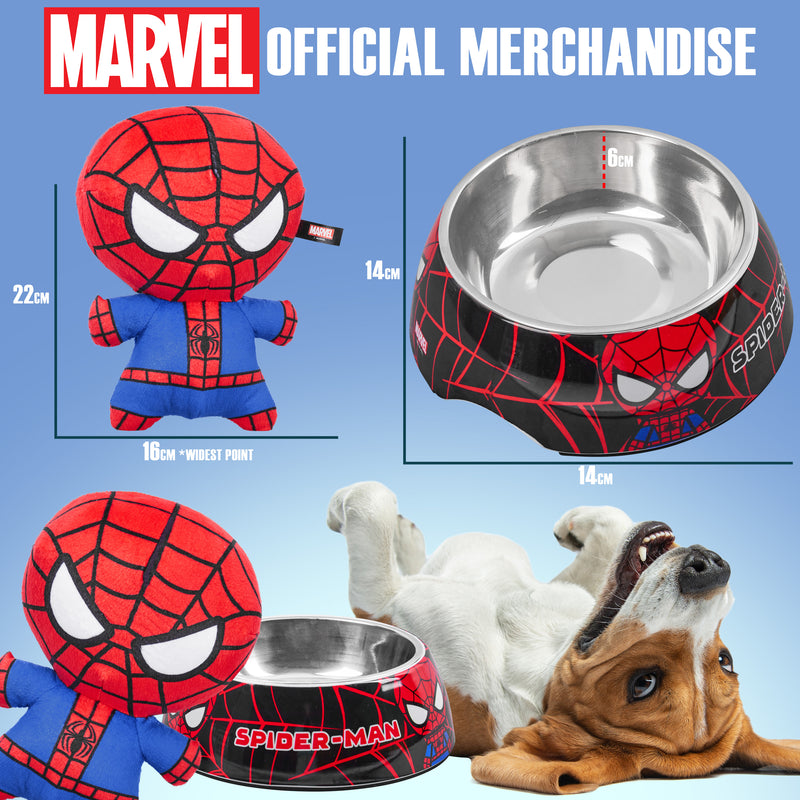 Marvel Dog Toy and Food Bowl Set, Squeaky Soft Toy and Non Slip Food Bowl