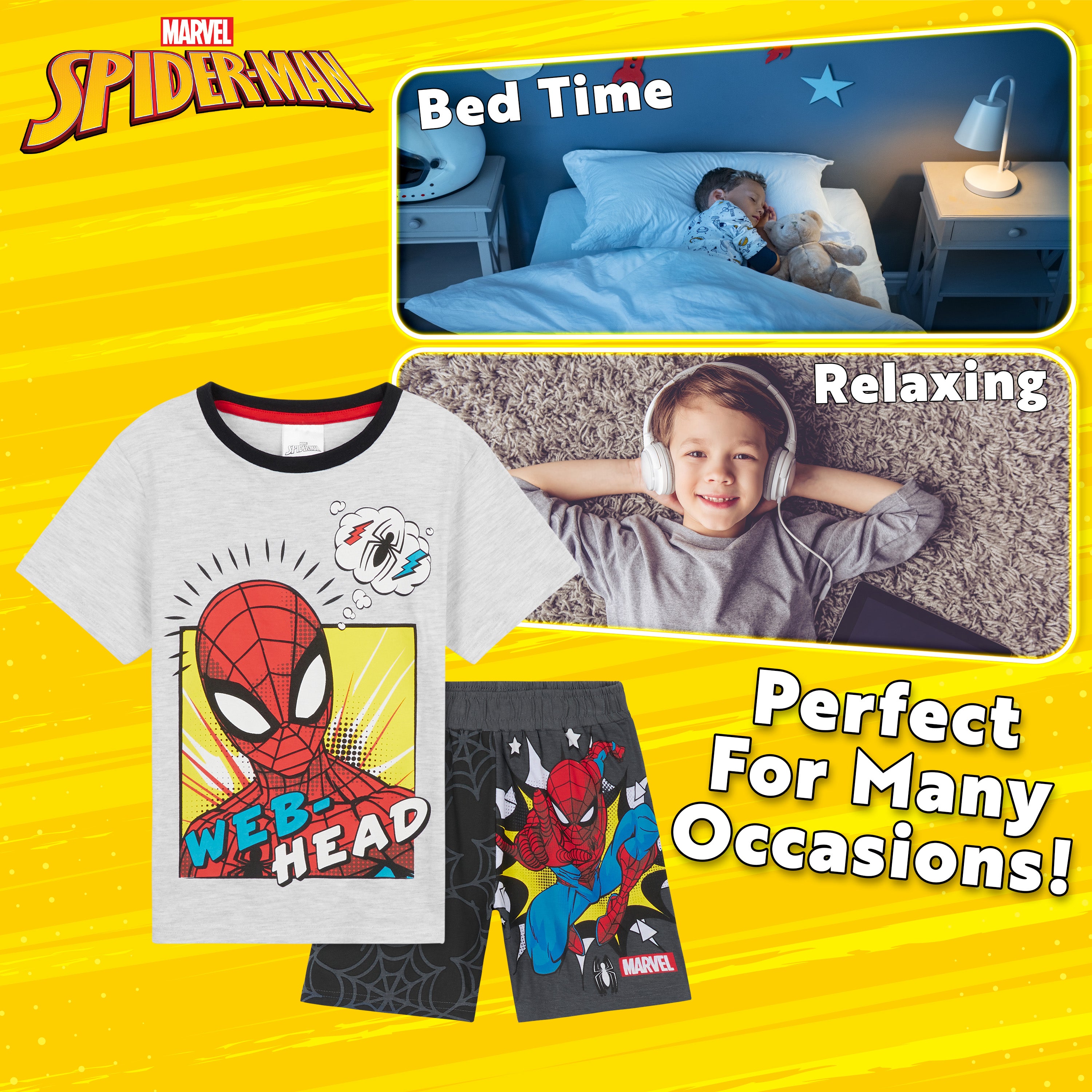 Marvel Boys Short Pyjama Set, Soft Breathable Lounge Wear - Spiderman - Get Trend