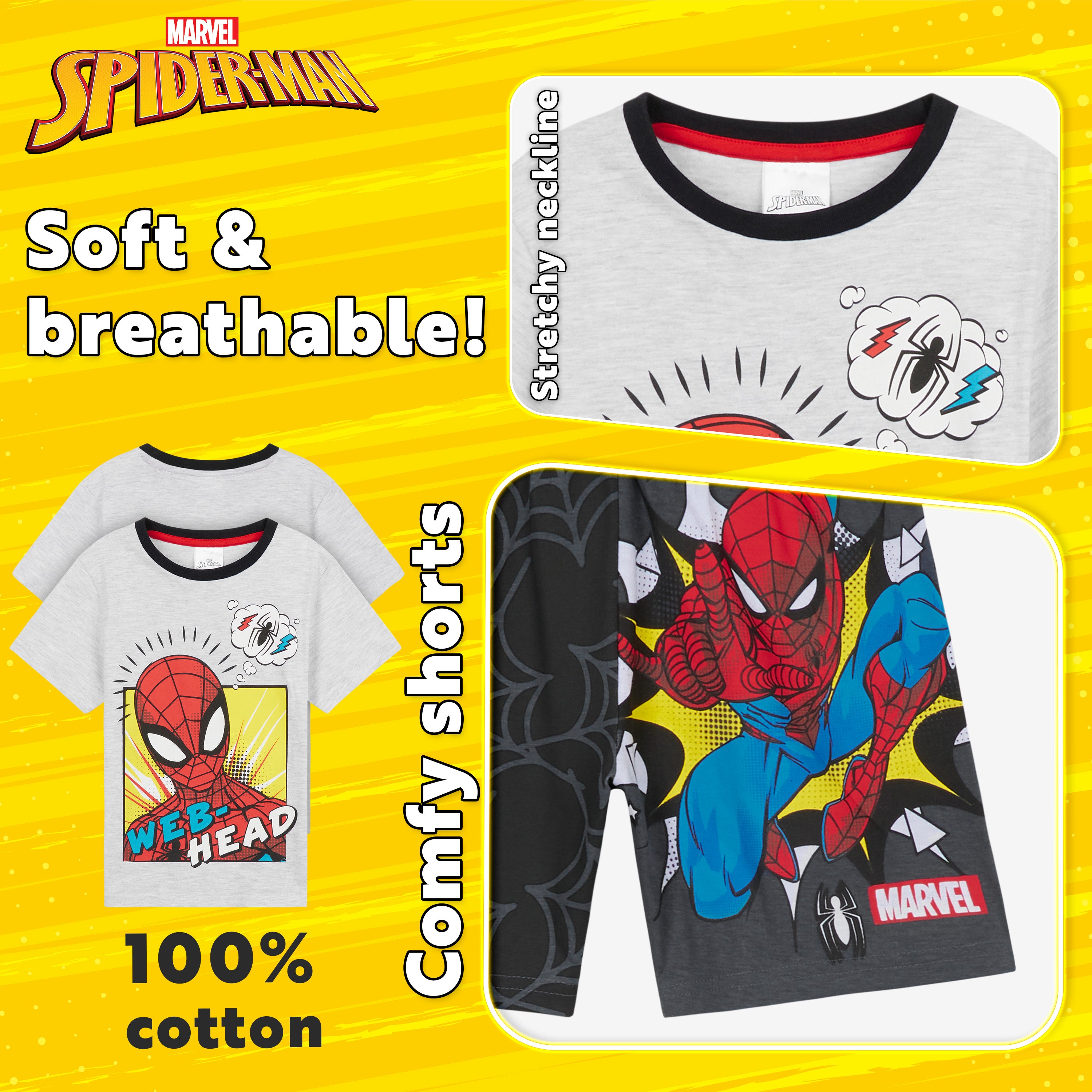 Marvel Boys Short Pyjama Set, Soft Breathable Lounge Wear - Spiderman - Get Trend