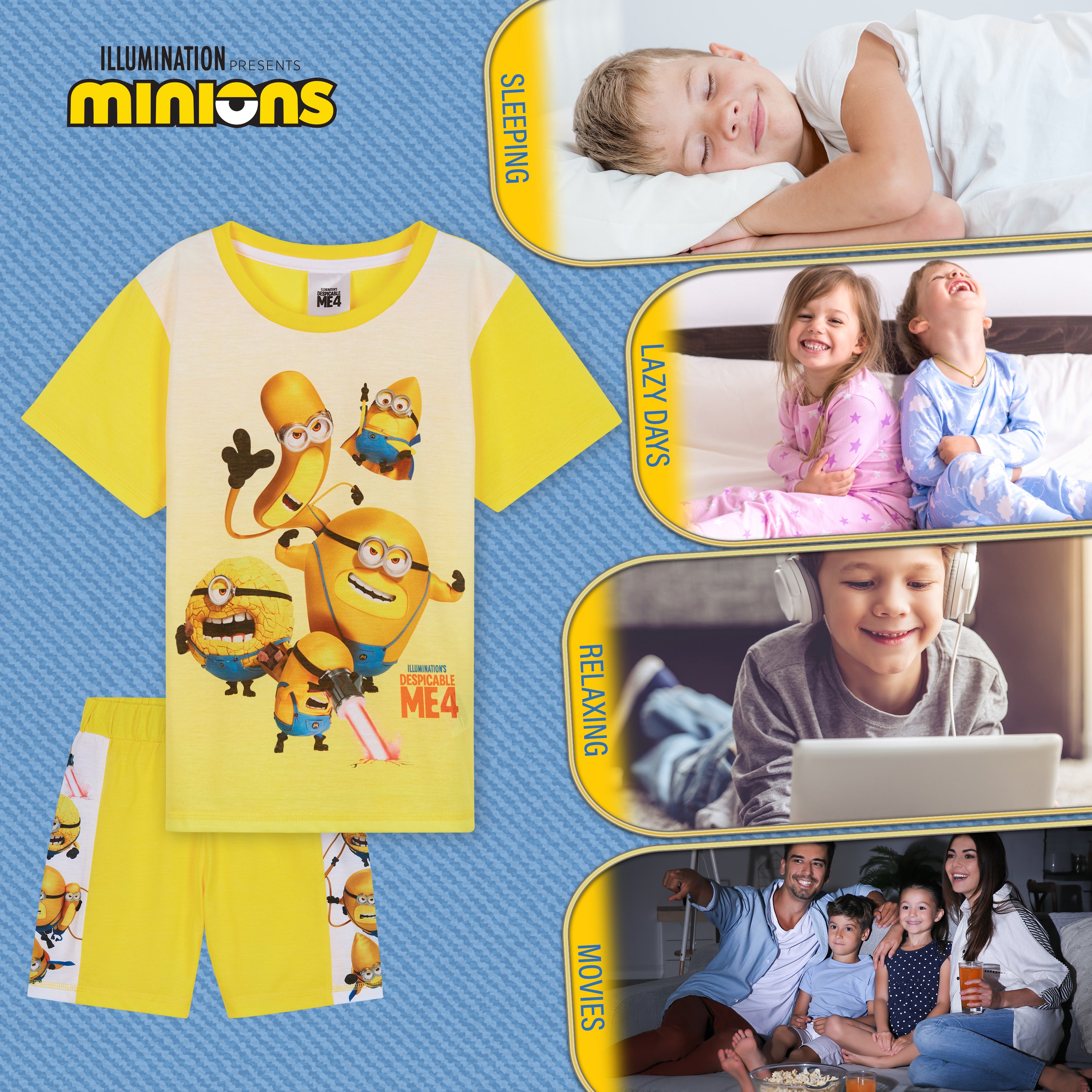 MINIONS Boys Pyjamas Set Short PJs Soft Breathable Loungewear - Get Trend