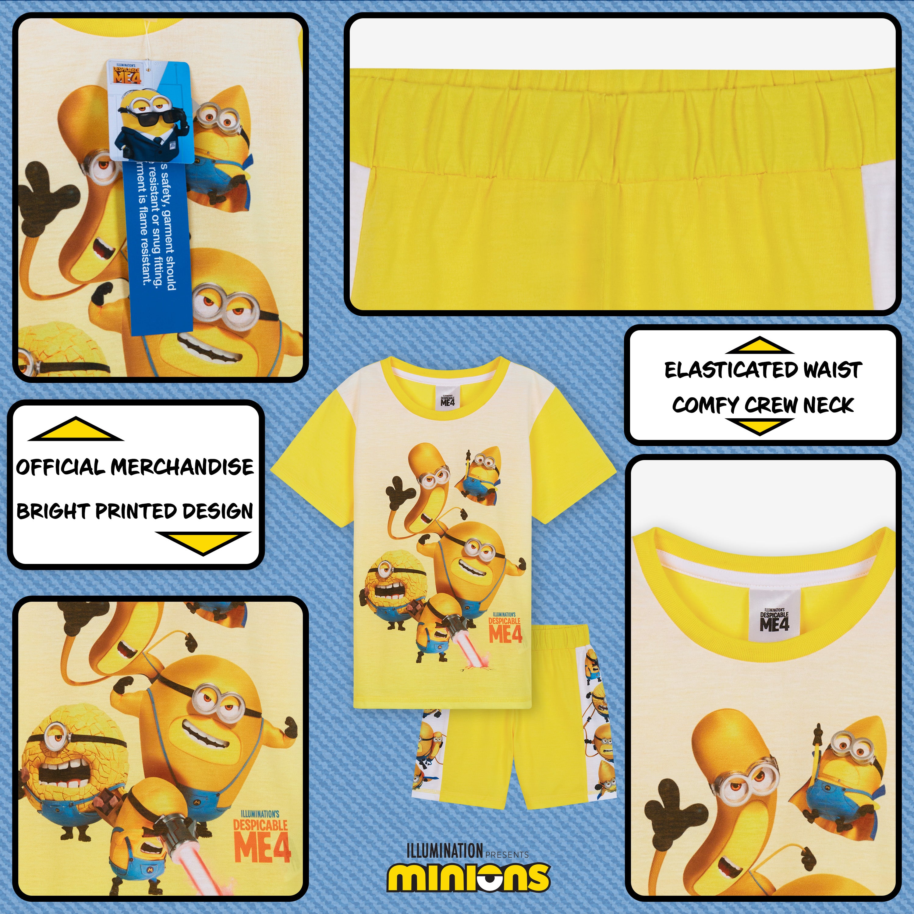 MINIONS Boys Pyjamas Set Short PJs Soft Breathable Loungewear - Get Trend