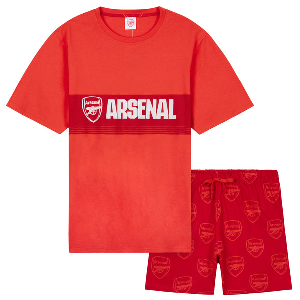 Arsenal F.C. Mens Short Pyjamas Set, Cotton Lounge Wear - Red
