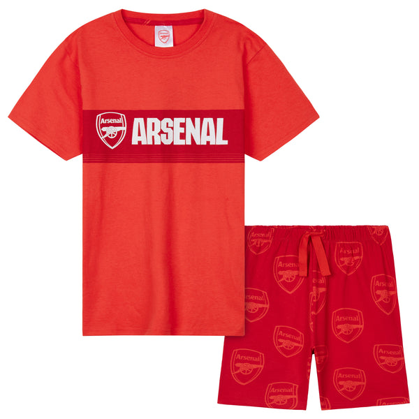 Arsenal F.C. Boys Short Pyjamas Set, Soft Cotton Lounge Wear - Red