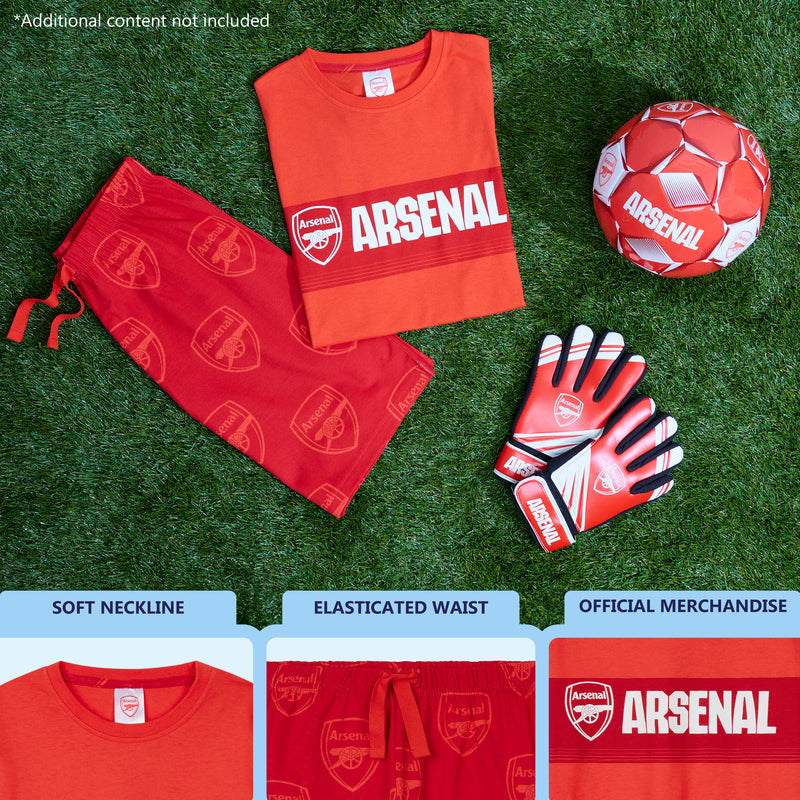 Arsenal F.C. Boys Short Pyjamas Set, Soft Cotton Lounge Wear - Red - Get Trend