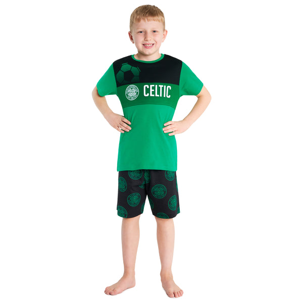 Celtic F.C. Boys Short Pyjamas Set, Breathable Loungewear - Green/Black - Get Trend