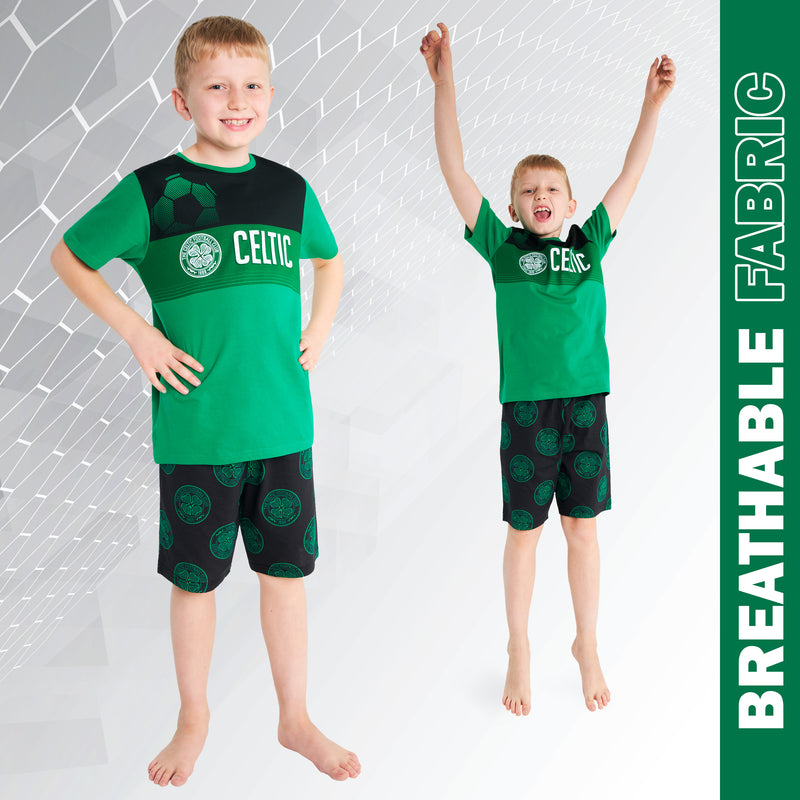 Celtic F.C. Boys Short Pyjamas Set, Breathable Loungewear - Green/Black - Get Trend