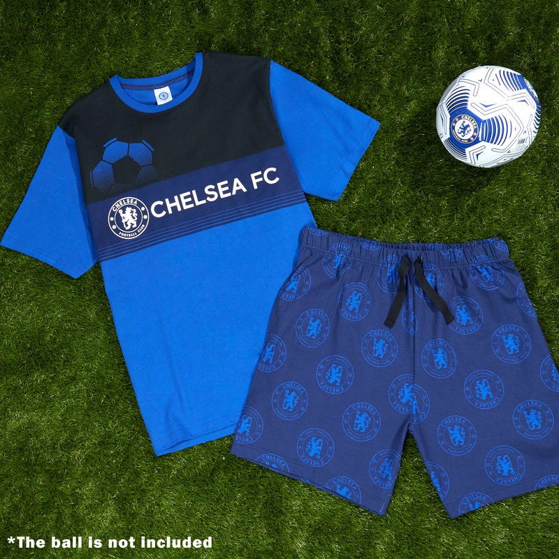 Chelsea Mens Pyjamas Set, 2 Piece T-Shirt and Short PJs - Navy/Black - Get Trend