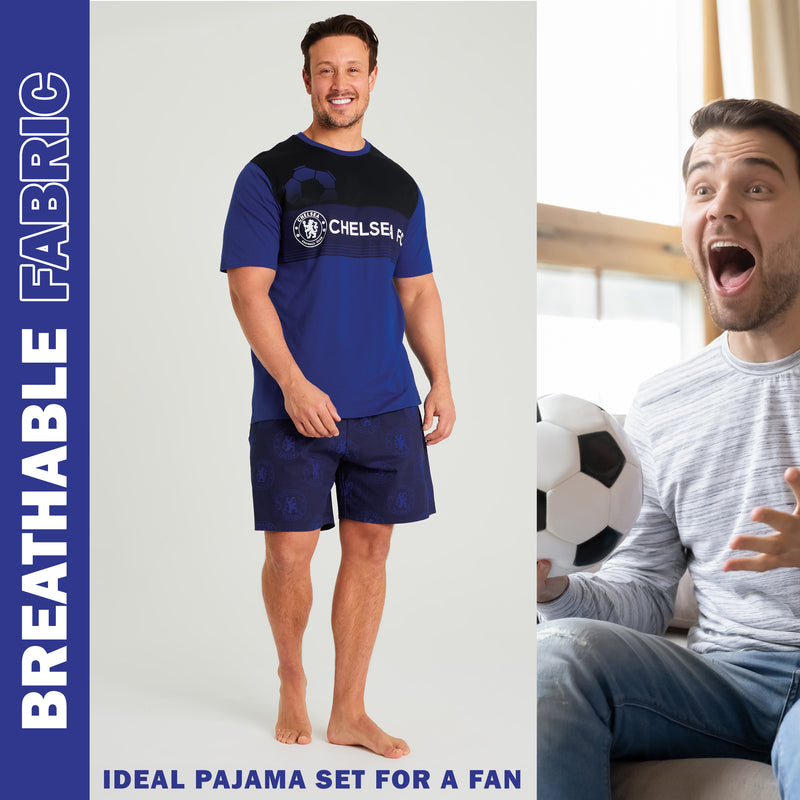 Chelsea Mens Pyjamas Set, 2 Piece T-Shirt and Short PJs - Navy/Black - Get Trend