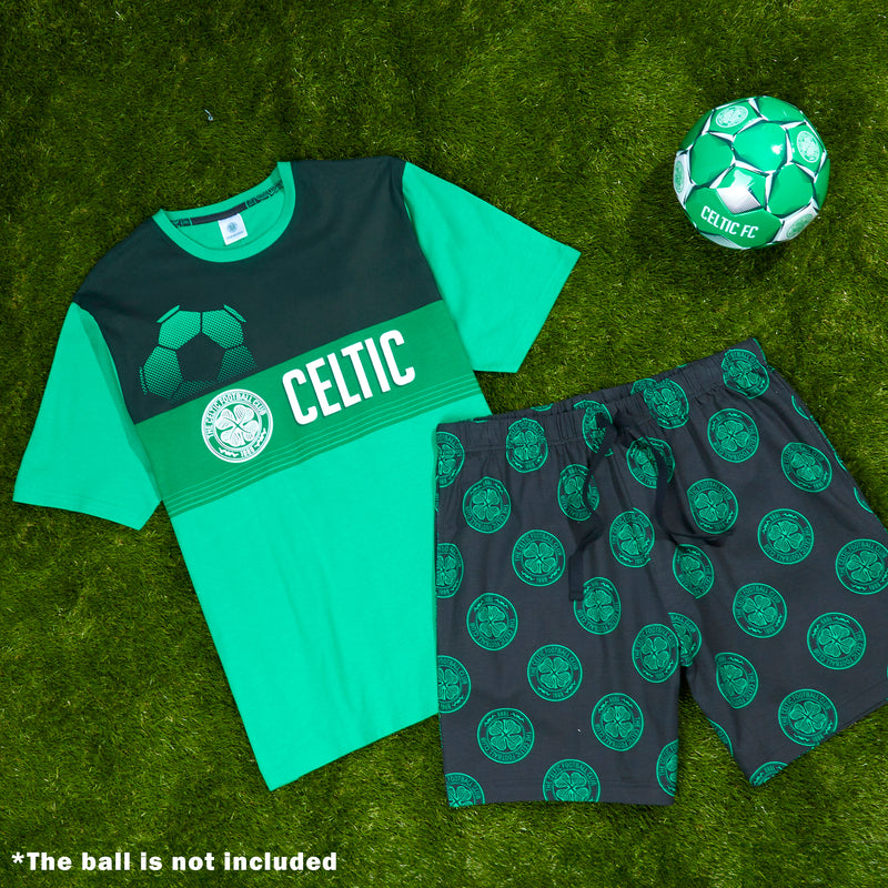 Celtic F.C. Mens PJs Sets, Shorts & T-Shirt Pyjama Set for Men - Green/Black - Get Trend