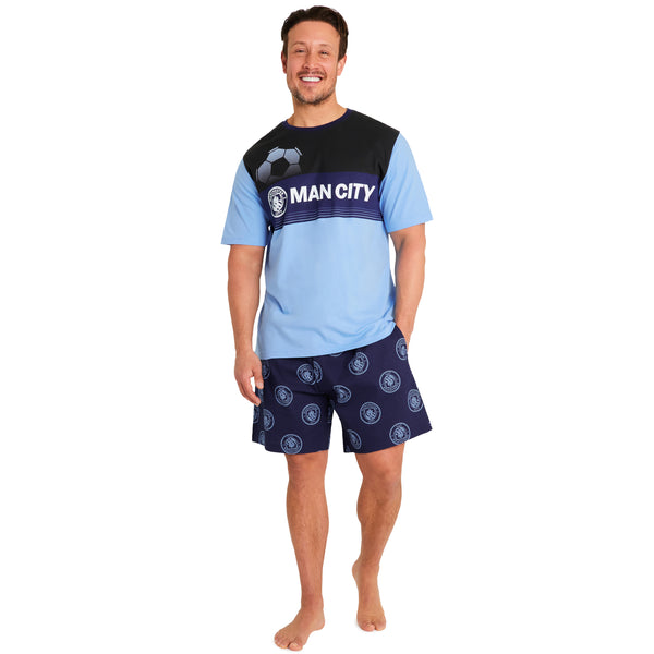 Manchester City FC Mens Pyjama Set, T-Shirt and Pyjama Shorts for Men
