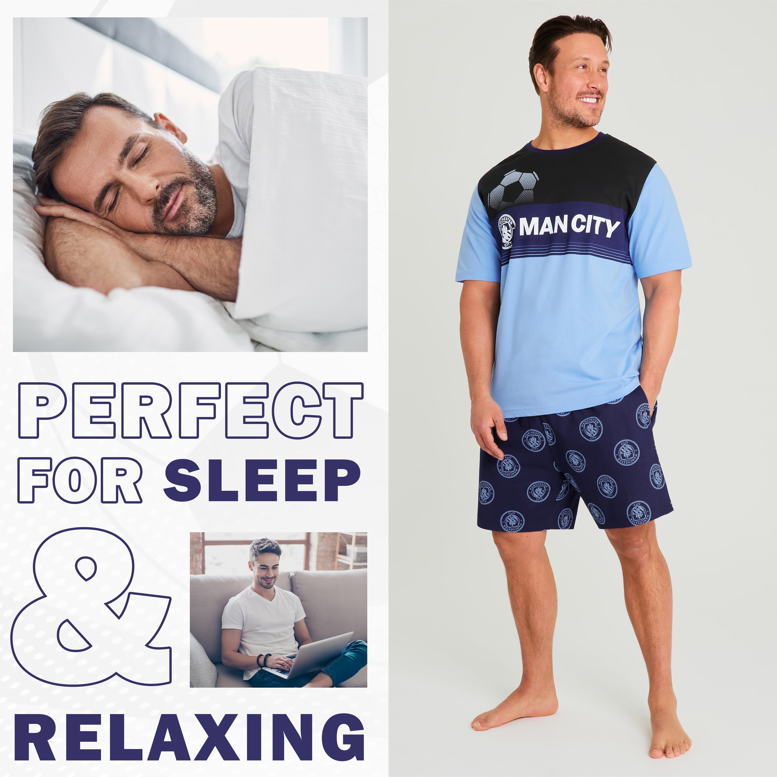 Manchester City FC Mens Pyjama Set, T-Shirt and Pyjama Shorts for Men - Get Trend