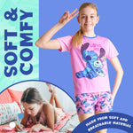 Disney Stitch Girls Short Pyjama Set, Soft Breathable Lounge Wear - Stitch Gifts for Girls - Get Trend