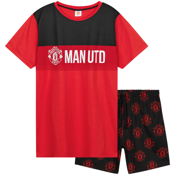 Manchester United F.C. Mens Short Pyjamas Set, Breathable 2 Piece Lounge Wear