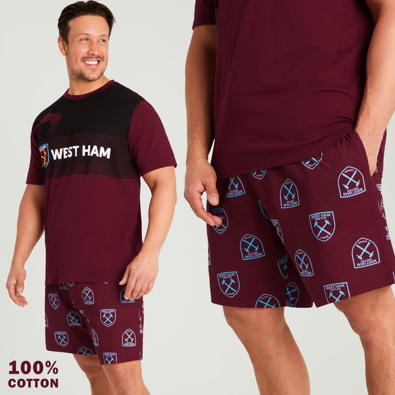 West Ham United F.C. Mens Short Pyjamas Set - Breathable Loungewear - Get Trend