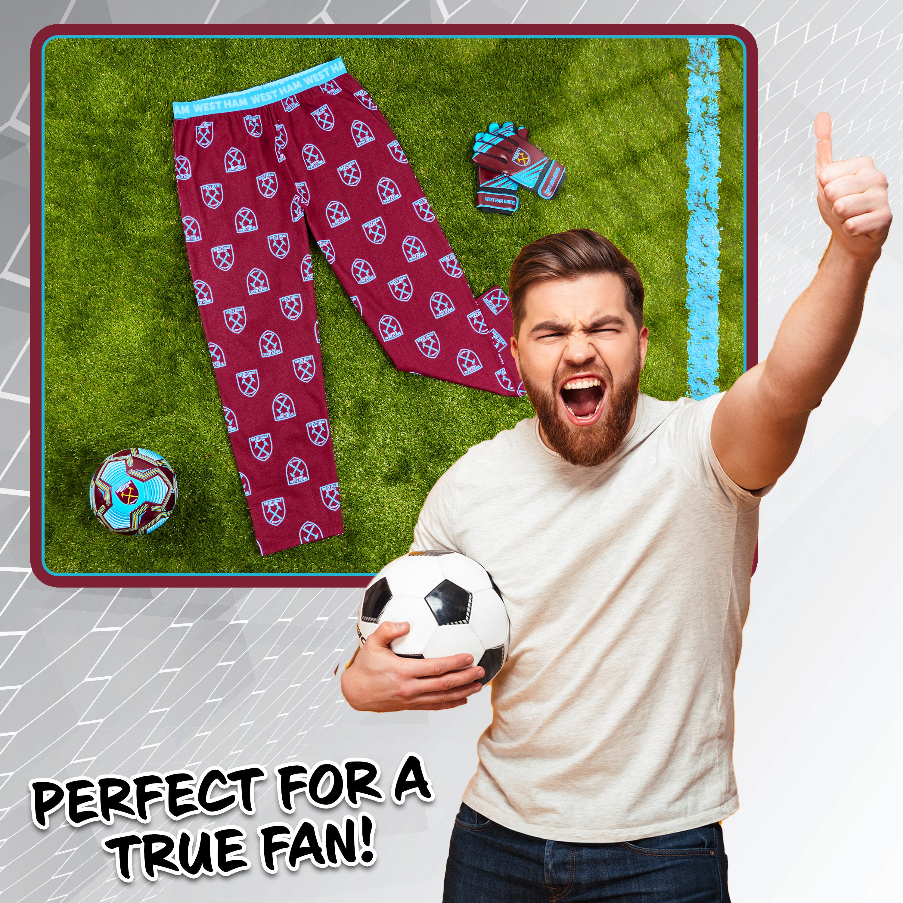 West Ham United F.C. Mens Pyjama Bottoms, Cotton Lounge Pants - Get Trend