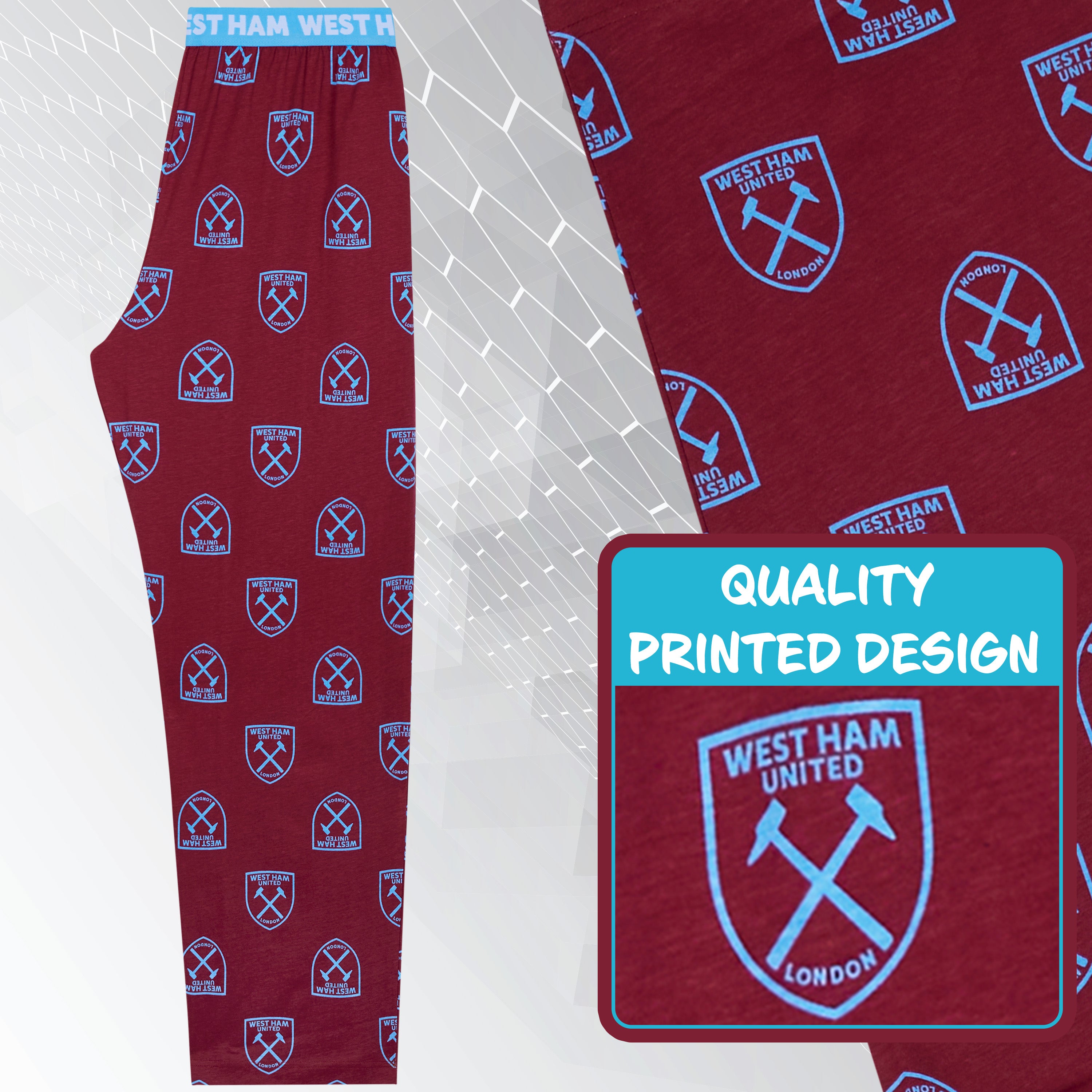 West Ham United F.C. Mens Pyjama Bottoms, Cotton Lounge Pants - Get Trend