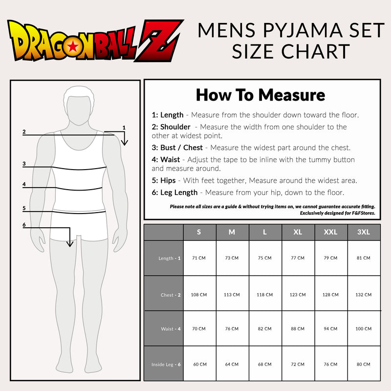 Dragon Ball Z Mens Pyjamas Set - Long Sleeve Nightwear - Black & Grey