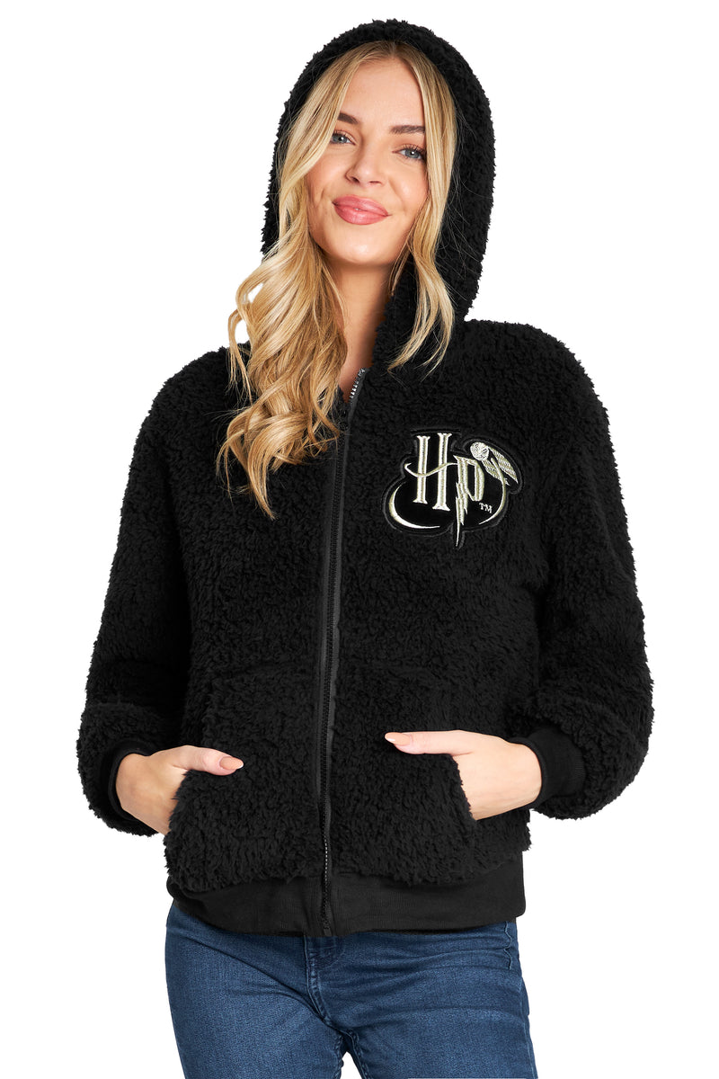 Harry Potter Sherpa Hoodie for Girls, Zip Up Fleece Fluffy Hoodie for Kids Teens