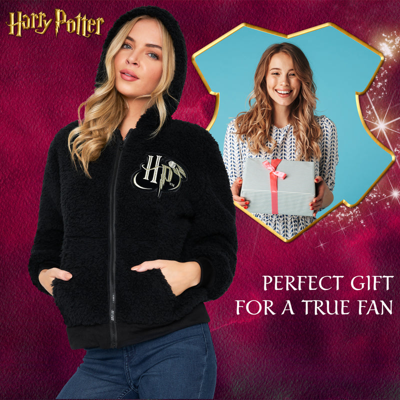 Harry Potter Sherpa Hoodie for Girls, Zip Up Fleece Fluffy Hoodie for Kids Teens