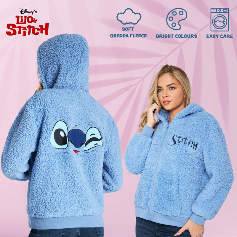 Disney Stitch Sherpa Hoodie for Girls, Zip Up Fleece Fluffy Hoodie for Kids Teens