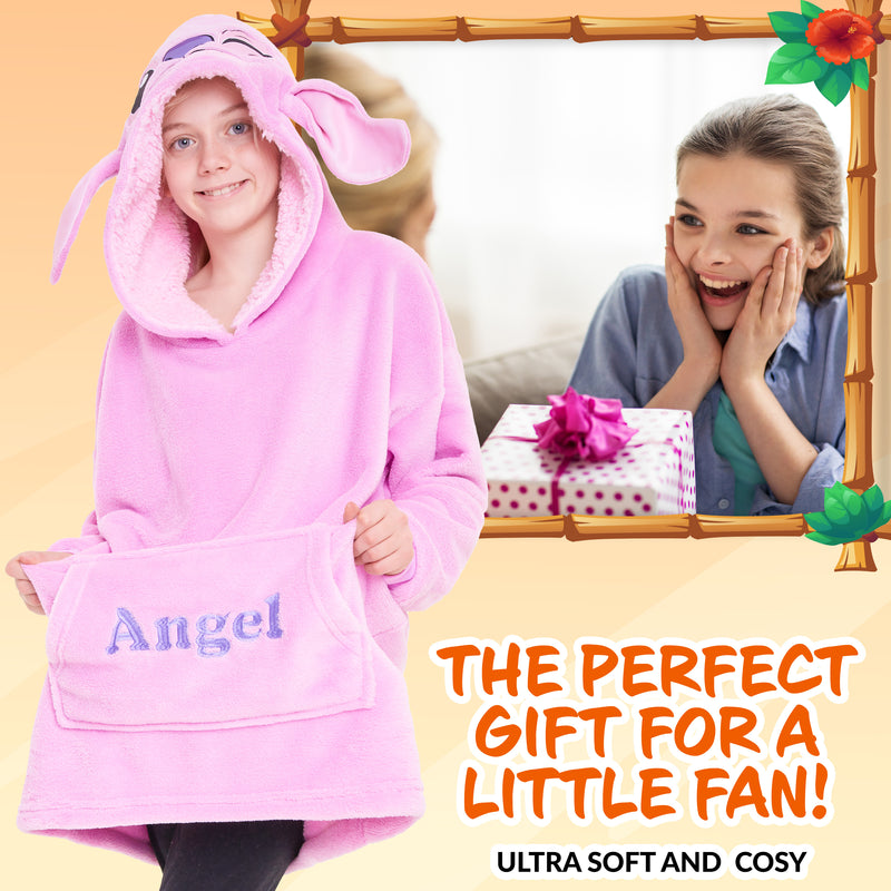 Disney Stitch Fleece Hoodie Blanket for Kids and Teenagers - Angel