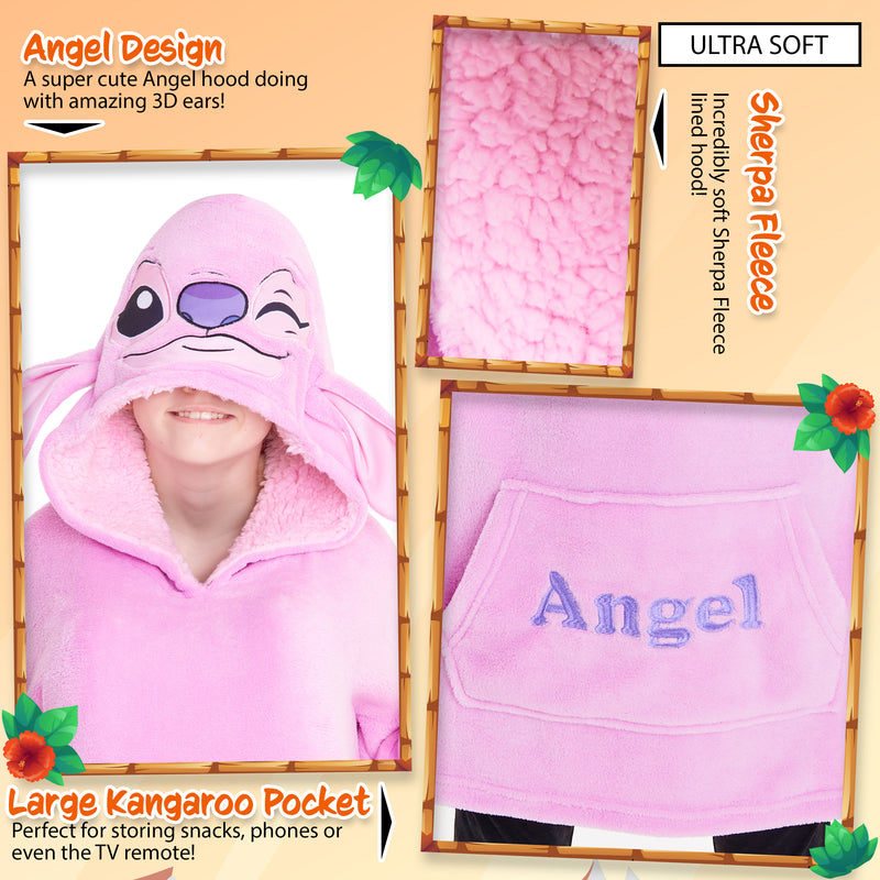 Disney Stitch Fleece Hoodie Blanket for Kids and Teenagers - Angel