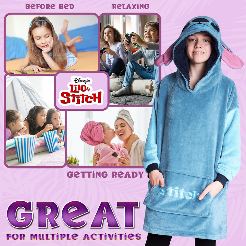 Disney Stitch Fleece Hoodie Blanket for Kids and Teenagers - Stitch - Get Trend