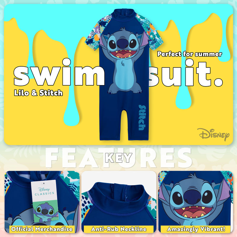 Disney Stitch Girls Swimming Costume Short Sleeve Swimsuit