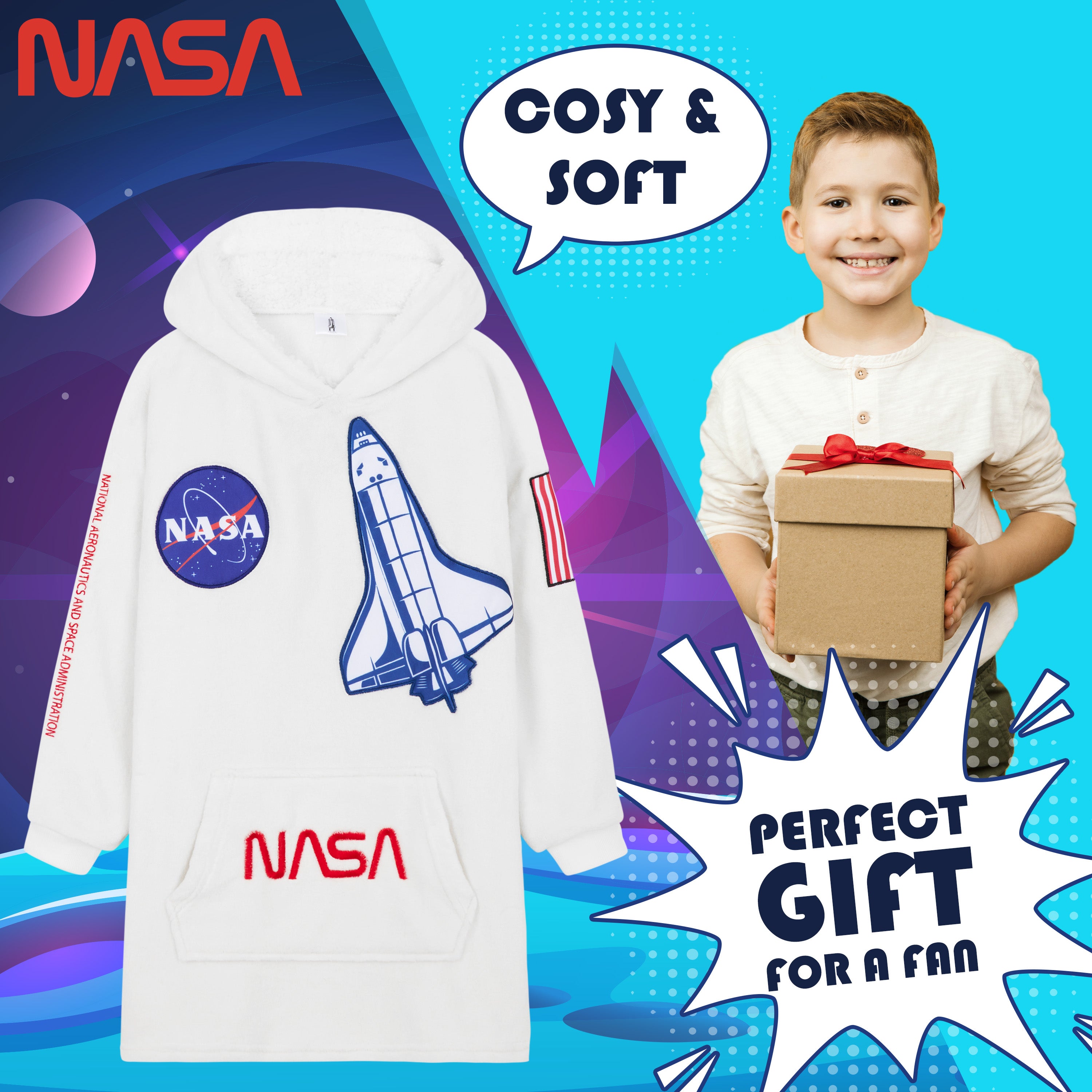 Nasa Fleece Hoodie Blanket for Kids and Teenagers - One Size Kids Oversized Hoodie - Get Trend