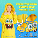 SPONGEBOB SQUAREPANTS Hoodie Blanket Kids Teenagers - Fleece Poncho One Size
