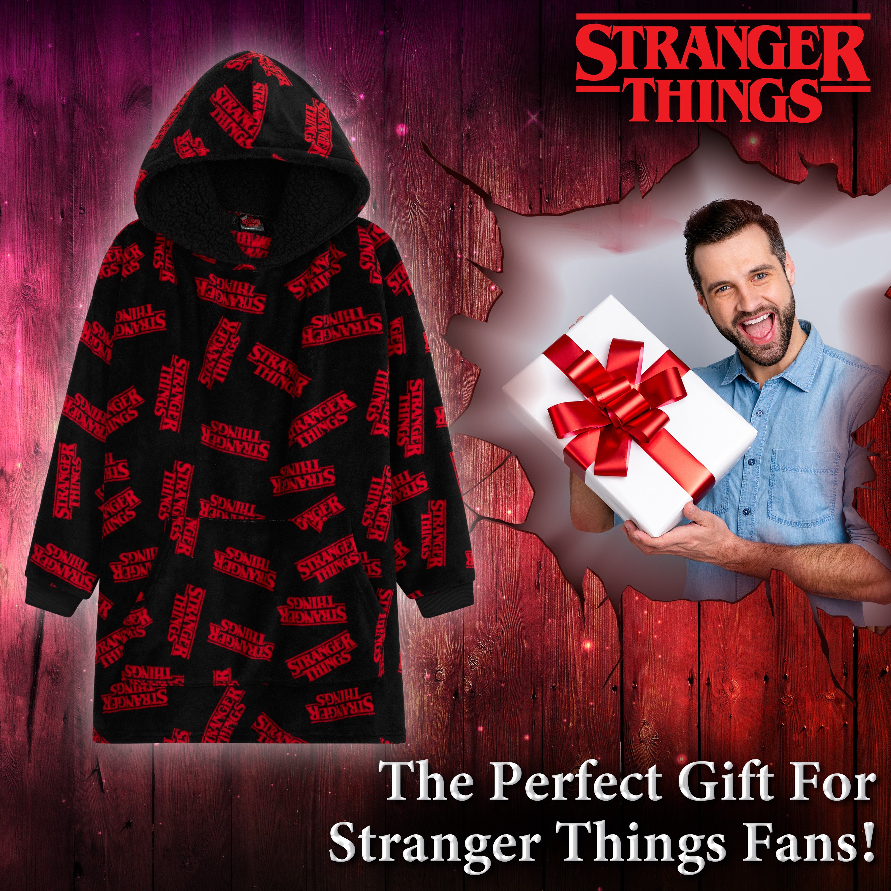 Stranger Things Blanket Hoodie for Men Women Black Red