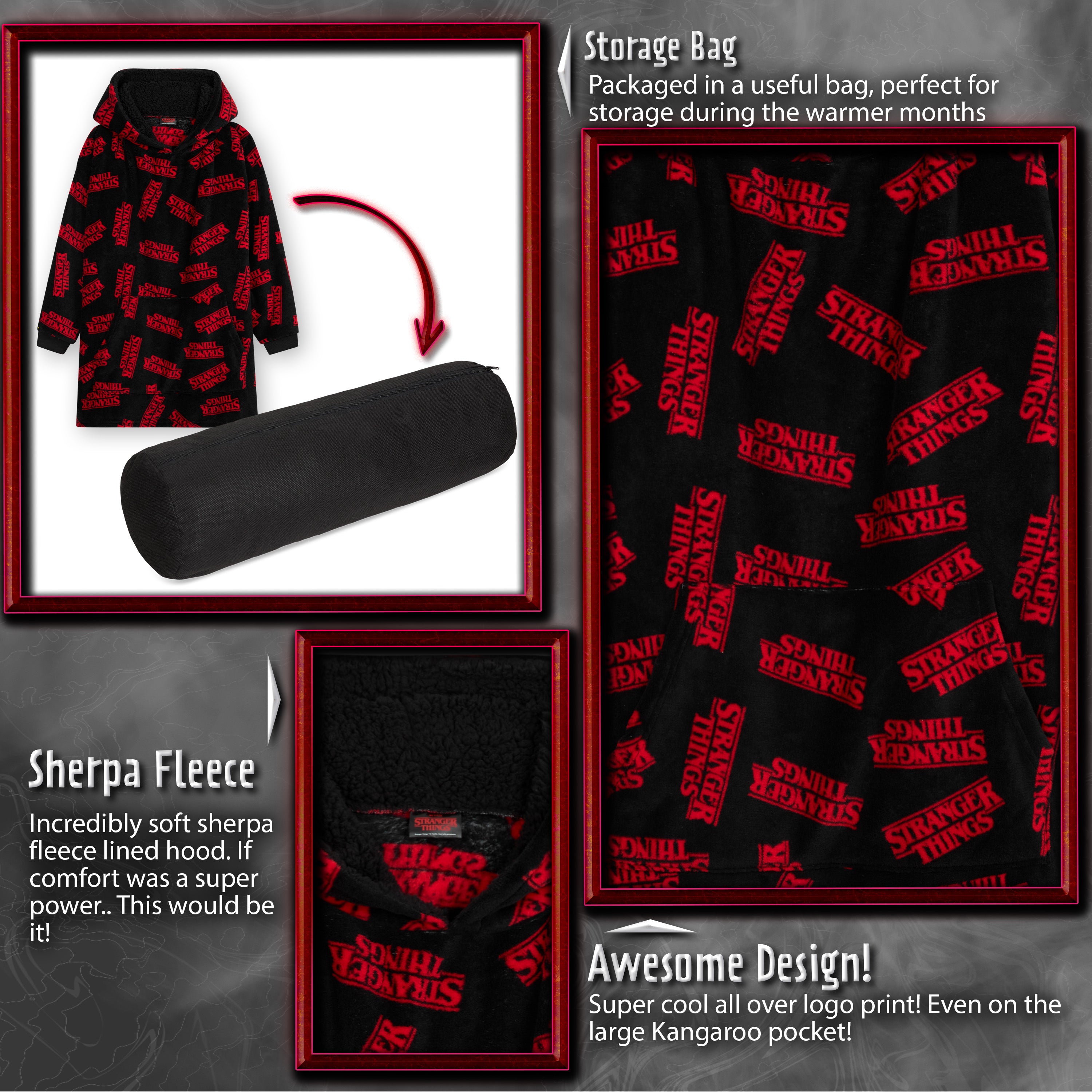 Stranger Things Blanket Hoodie for Men &  Women - Black & Red - Get Trend