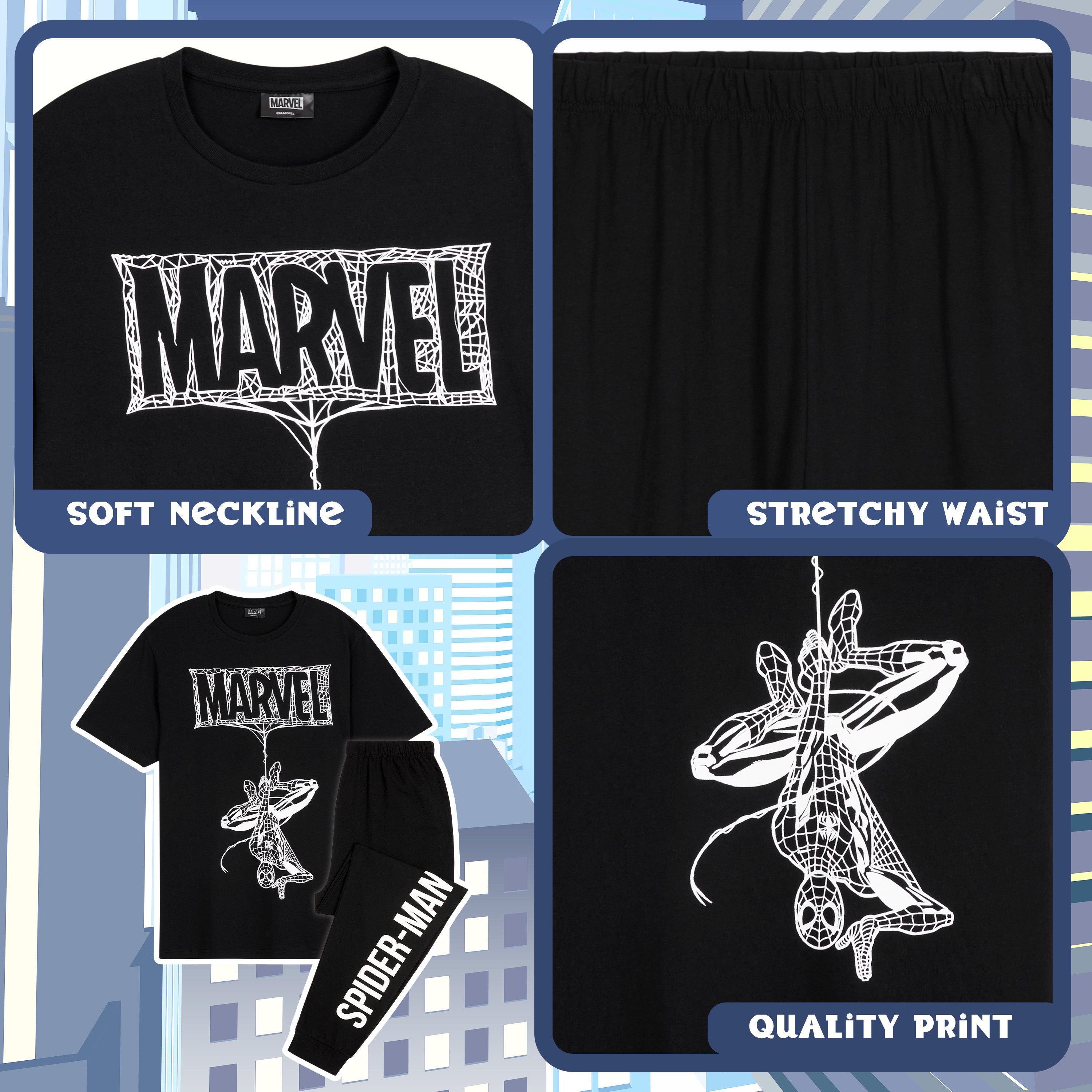 Marvel Spiderman Mens Pyjamas Set,  T-Shirt & Long Bottoms PJs - Get Trend