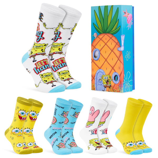 SpongeBob Mens Socks - Pack of 5 Crew Socks for Men - Get Trend
