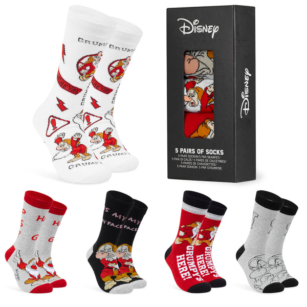 Disney Mens Socks - Pack of 5 Crew Socks for Men - Grumpy