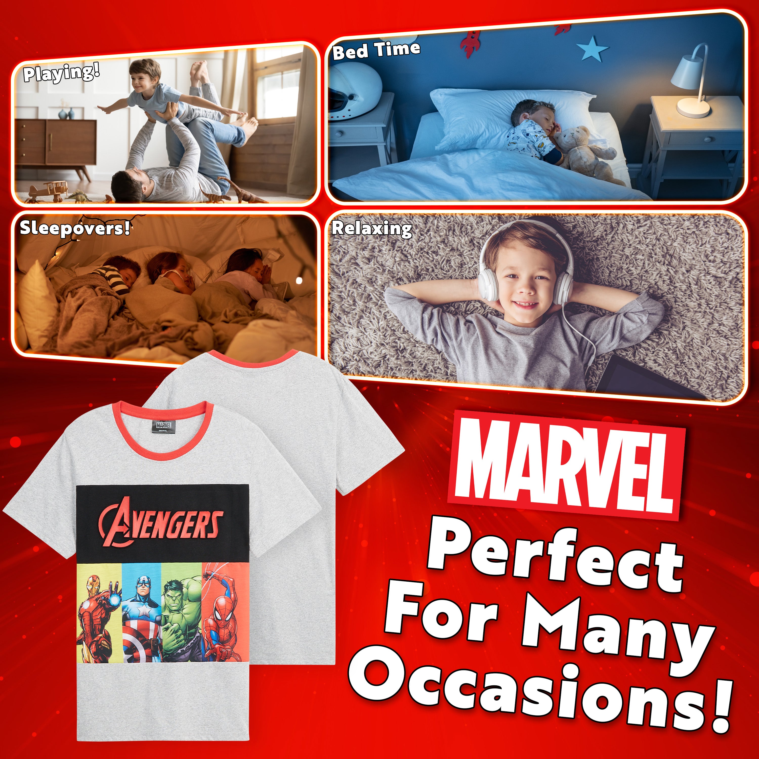 Marvel Boys Pyjama Set,  T-Shirt & Shorts Summer PJs for Boys - Get Trend